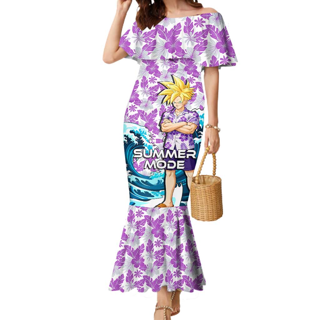 Gohan Dragon Ball Summer Theme Mermaid Dress with Tropical Floral Shirt Shenron and Ocean Wave Background - The Mazicc