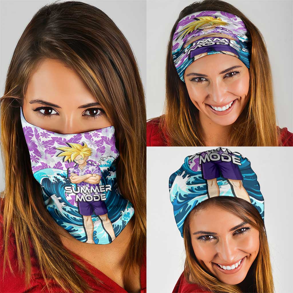 Gohan Dragon Ball Summer Theme Neck Gaiter with Tropical Floral Shirt Shenron and Ocean Wave Background - The Mazicc