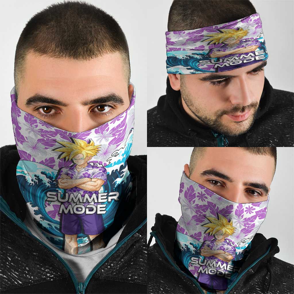 Gohan Dragon Ball Summer Theme Neck Gaiter with Tropical Floral Shirt Shenron and Ocean Wave Background - The Mazicc