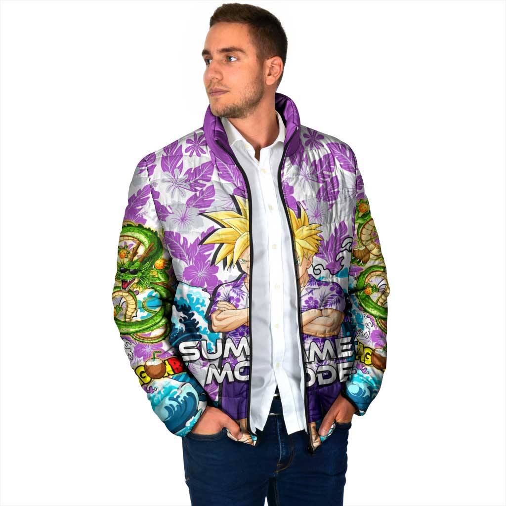 Gohan Dragon Ball Summer Theme Padded Jacket with Tropical Floral Shirt Shenron and Ocean Wave Background - The Mazicc