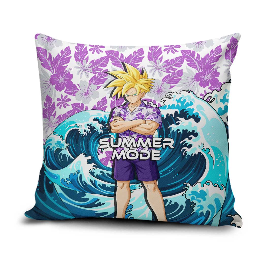Gohan Dragon Ball Summer Theme Pillow Cover with Tropical Floral Shirt Shenron and Ocean Wave Background - The Mazicc