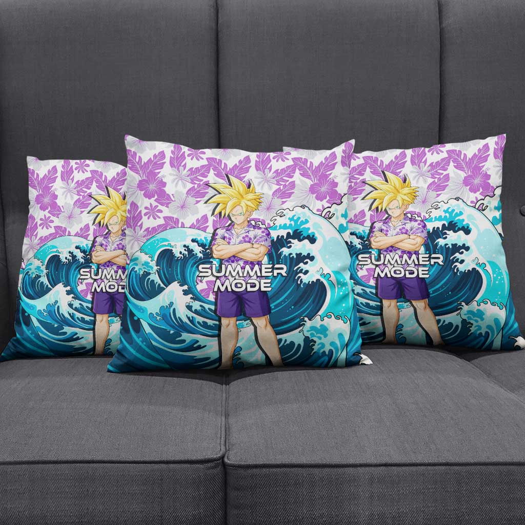 Gohan Dragon Ball Summer Theme Pillow Cover with Tropical Floral Shirt Shenron and Ocean Wave Background - The Mazicc
