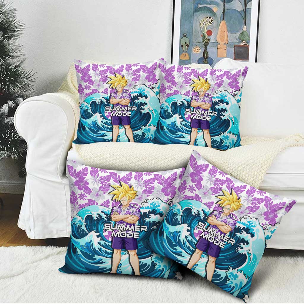 Gohan Dragon Ball Summer Theme Pillow Cover with Tropical Floral Shirt Shenron and Ocean Wave Background - The Mazicc