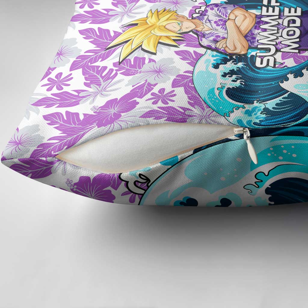 Gohan Dragon Ball Summer Theme Pillow Cover with Tropical Floral Shirt Shenron and Ocean Wave Background - The Mazicc