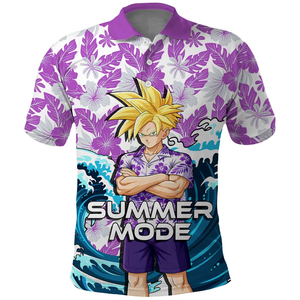 Gohan Dragon Ball Summer Theme Polo Shirt with Tropical Floral Shirt Shenron and Ocean Wave Background - The Mazicc