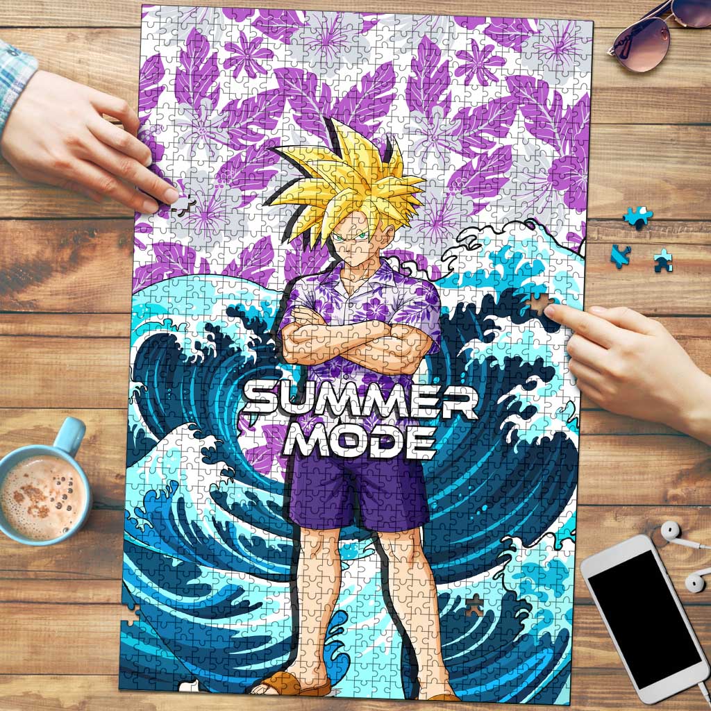 Gohan Dragon Ball Summer Theme Puzzle with Tropical Floral Shirt Shenron and Ocean Wave Background - The Mazicc