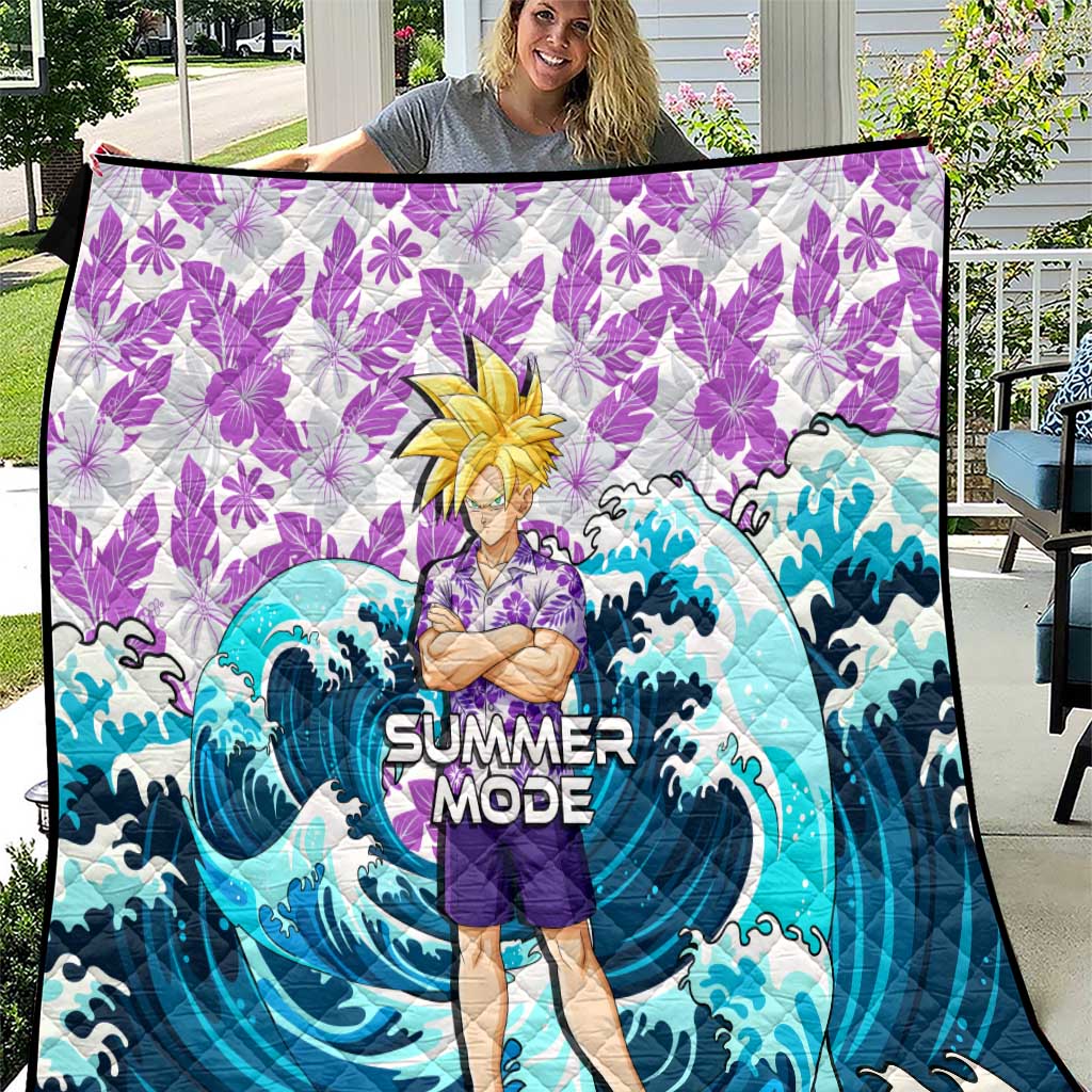 Gohan Dragon Ball Summer Theme Quilt with Tropical Floral Shirt Shenron and Ocean Wave Background - The Mazicc