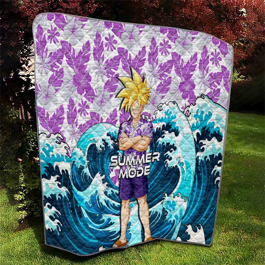 Gohan Dragon Ball Summer Theme Quilt with Tropical Floral Shirt Shenron and Ocean Wave Background - The Mazicc