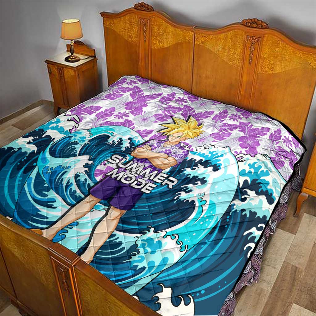 Gohan Dragon Ball Summer Theme Quilt with Tropical Floral Shirt Shenron and Ocean Wave Background - The Mazicc