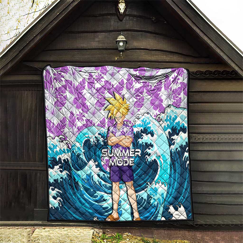 Gohan Dragon Ball Summer Theme Quilt with Tropical Floral Shirt Shenron and Ocean Wave Background - The Mazicc