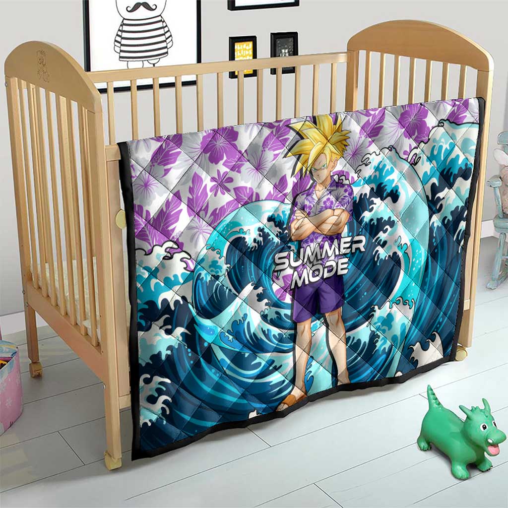 Gohan Dragon Ball Summer Theme Quilt with Tropical Floral Shirt Shenron and Ocean Wave Background - The Mazicc