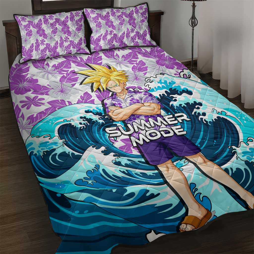 Gohan Dragon Ball Summer Theme Quilt Bed Set with Tropical Floral Shirt Shenron and Ocean Wave Background - The Mazicc