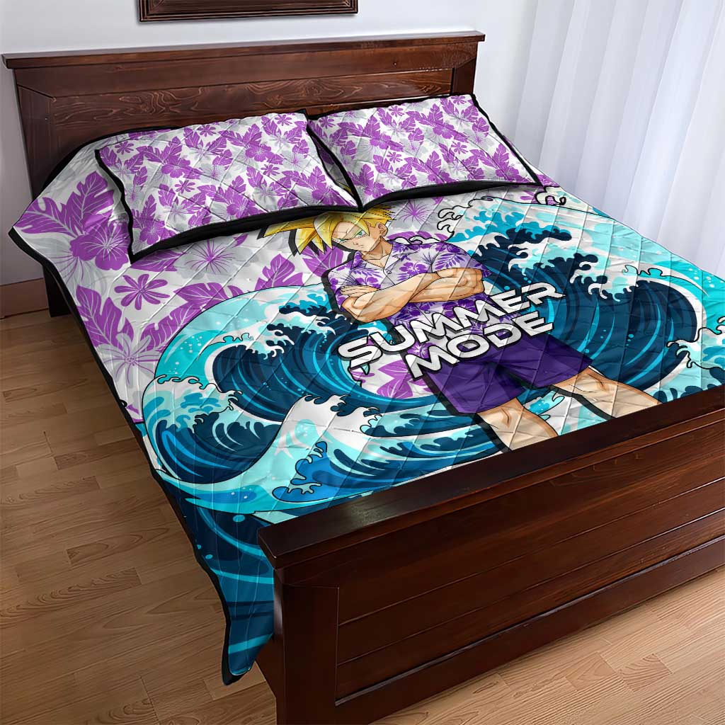 Gohan Dragon Ball Summer Theme Quilt Bed Set with Tropical Floral Shirt Shenron and Ocean Wave Background - The Mazicc