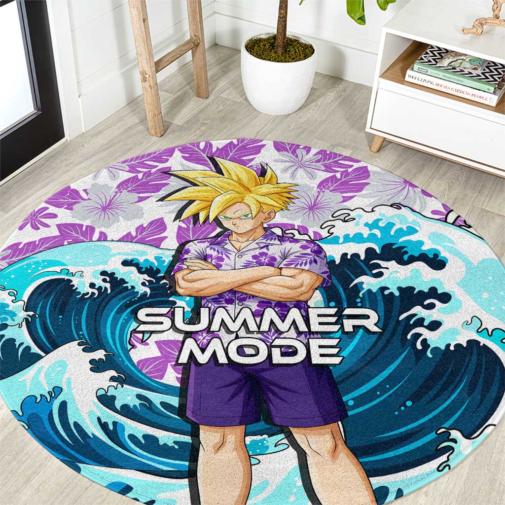 Gohan Dragon Ball Summer Theme Round Carpet with Tropical Floral Shirt Shenron and Ocean Wave Background - The Mazicc