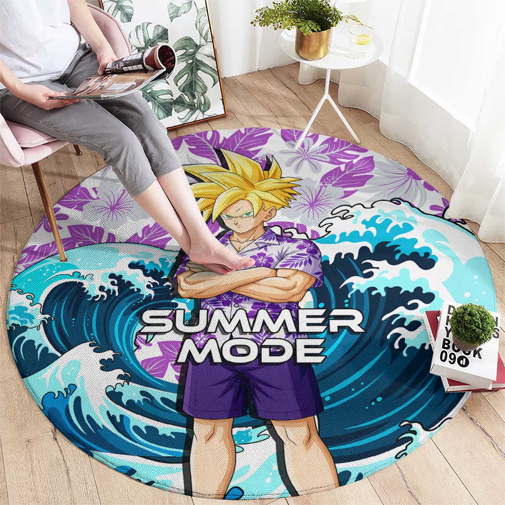 Gohan Dragon Ball Summer Theme Round Carpet with Tropical Floral Shirt Shenron and Ocean Wave Background - The Mazicc