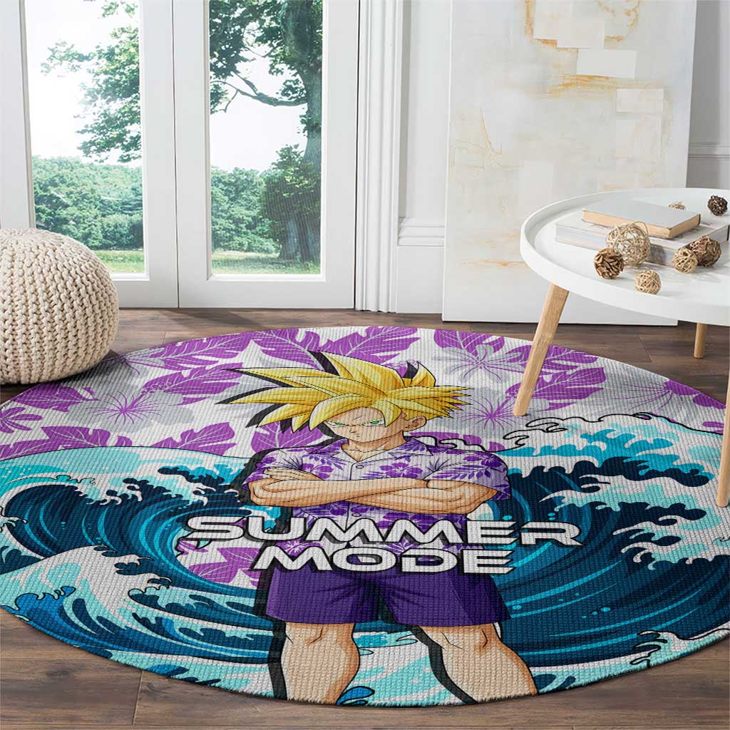 Gohan Dragon Ball Summer Theme Round Carpet with Tropical Floral Shirt Shenron and Ocean Wave Background - The Mazicc