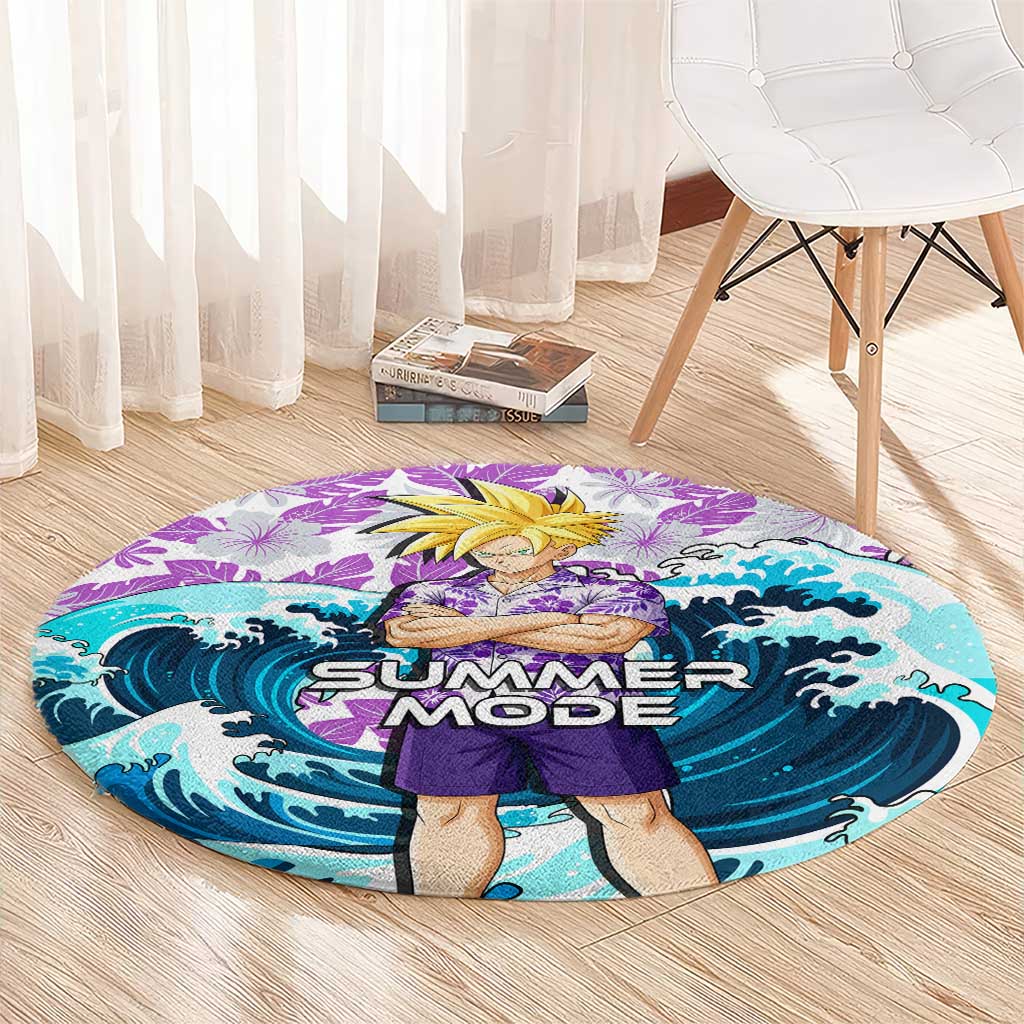 Gohan Dragon Ball Summer Theme Round Carpet with Tropical Floral Shirt Shenron and Ocean Wave Background - The Mazicc