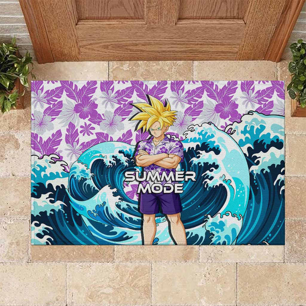 Gohan Dragon Ball Summer Theme Rubber Doormat with Tropical Floral Shirt Shenron and Ocean Wave Background - The Mazicc