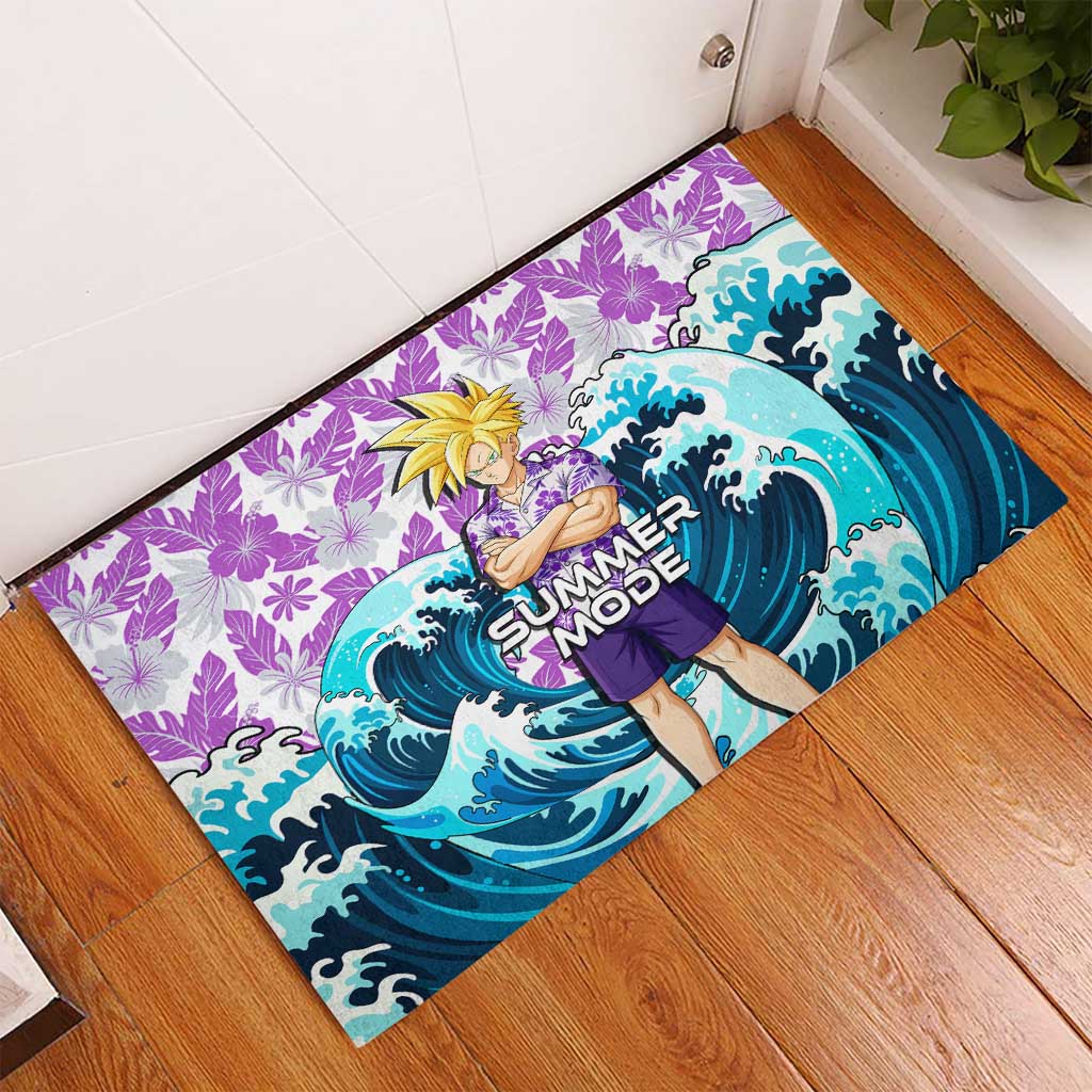 Gohan Dragon Ball Summer Theme Rubber Doormat with Tropical Floral Shirt Shenron and Ocean Wave Background - The Mazicc