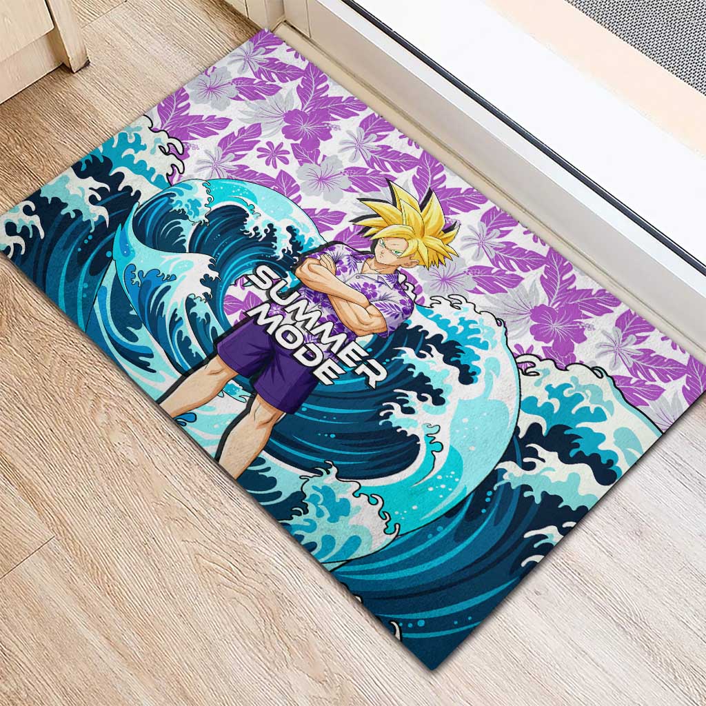 Gohan Dragon Ball Summer Theme Rubber Doormat with Tropical Floral Shirt Shenron and Ocean Wave Background - The Mazicc