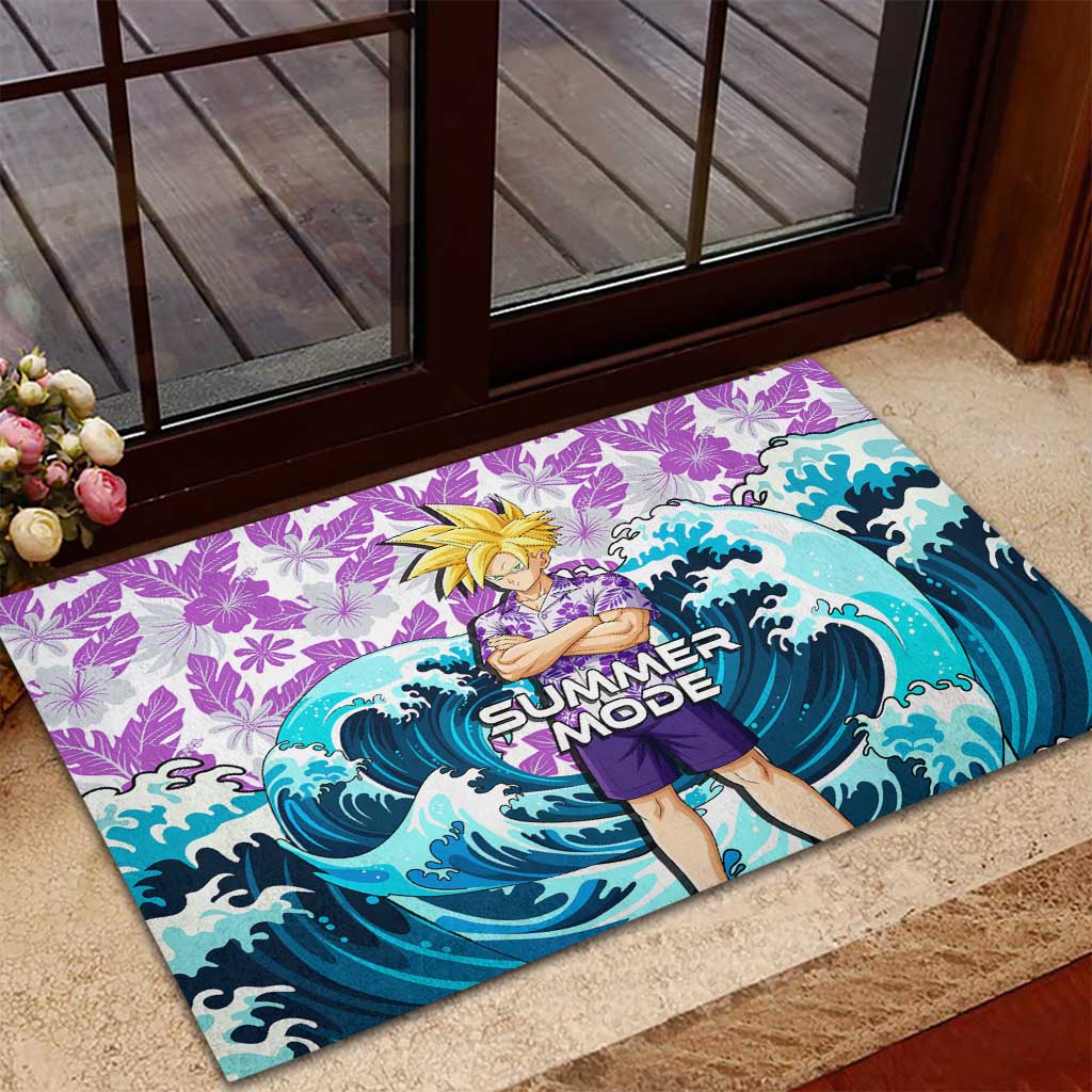 Gohan Dragon Ball Summer Theme Rubber Doormat with Tropical Floral Shirt Shenron and Ocean Wave Background - The Mazicc