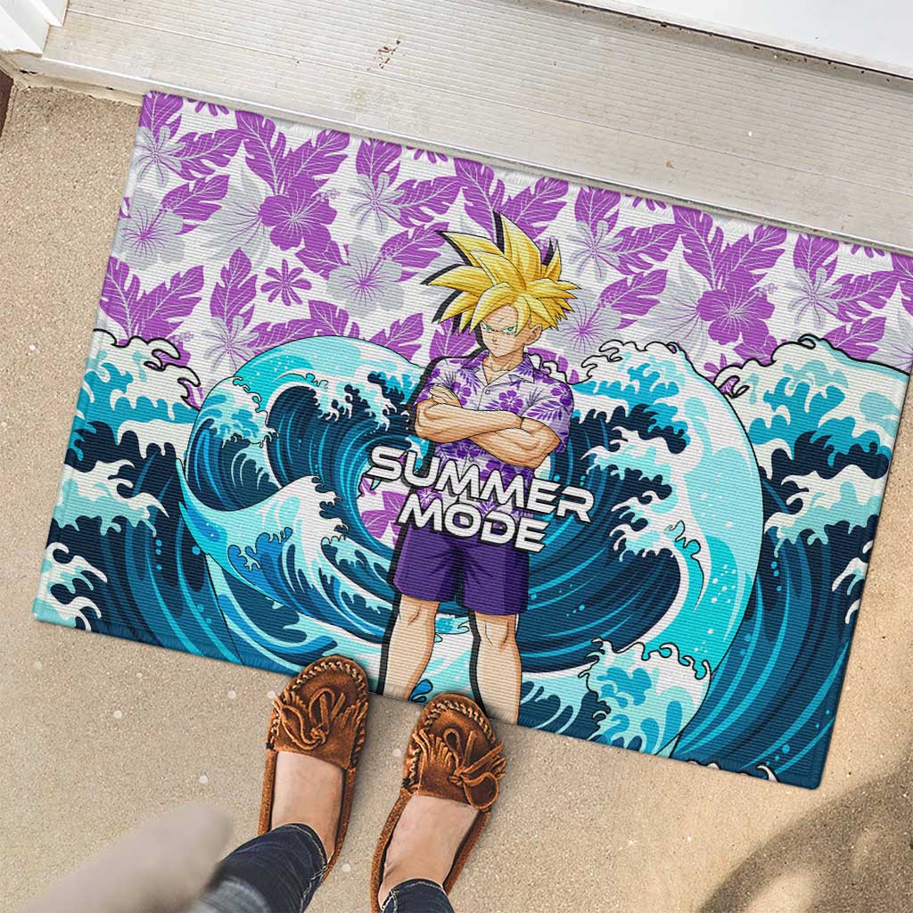 Gohan Dragon Ball Summer Theme Rubber Doormat with Tropical Floral Shirt Shenron and Ocean Wave Background - The Mazicc