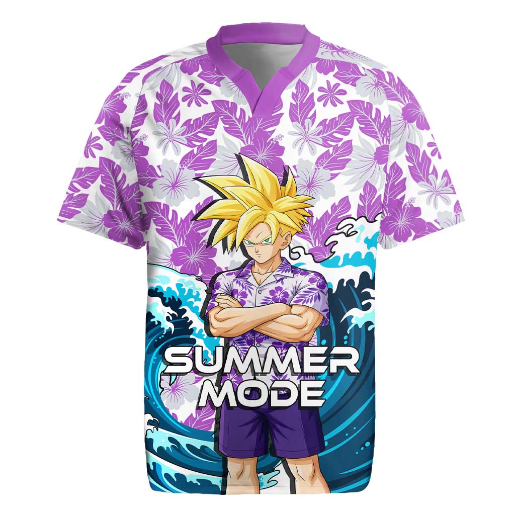 Gohan Dragon Ball Summer Theme Rugby Jersey with Tropical Floral Shirt Shenron and Ocean Wave Background - The Mazicc