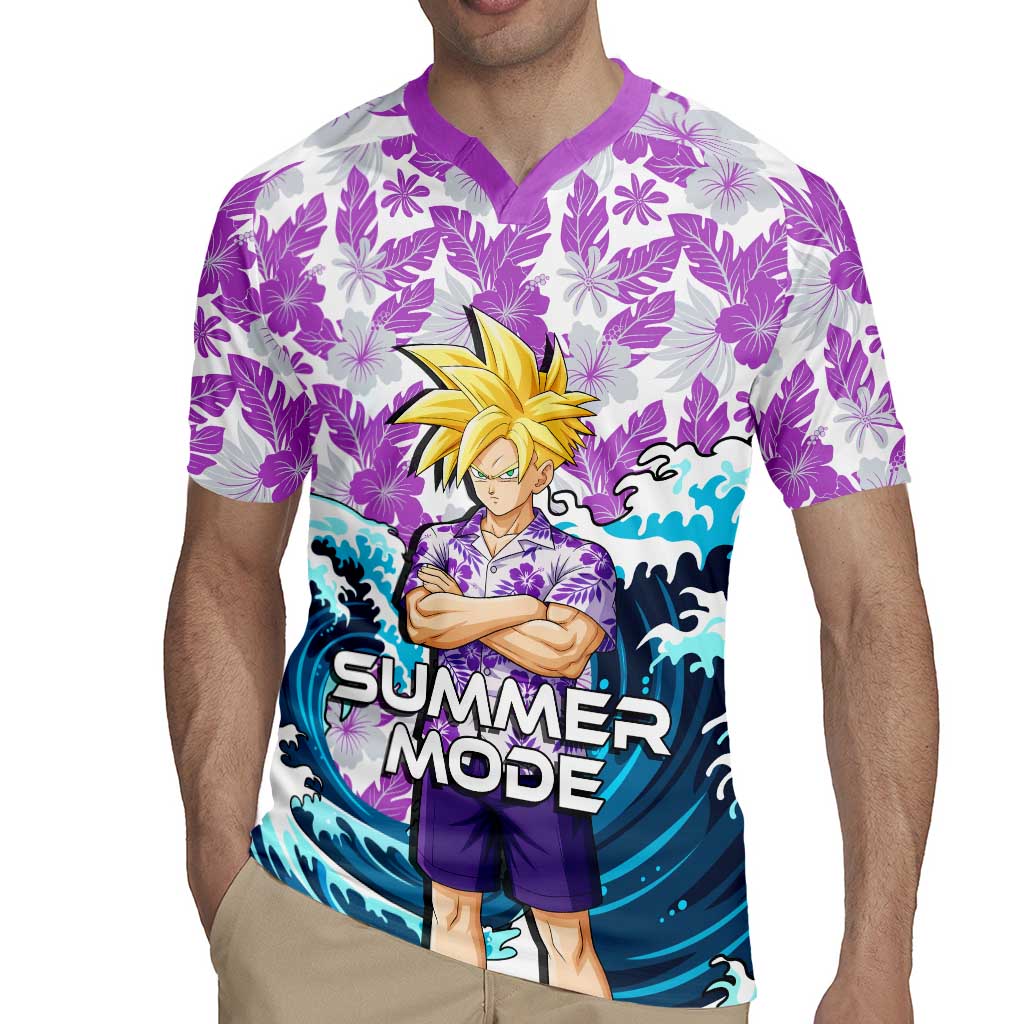 Gohan Dragon Ball Summer Theme Rugby Jersey with Tropical Floral Shirt Shenron and Ocean Wave Background - The Mazicc