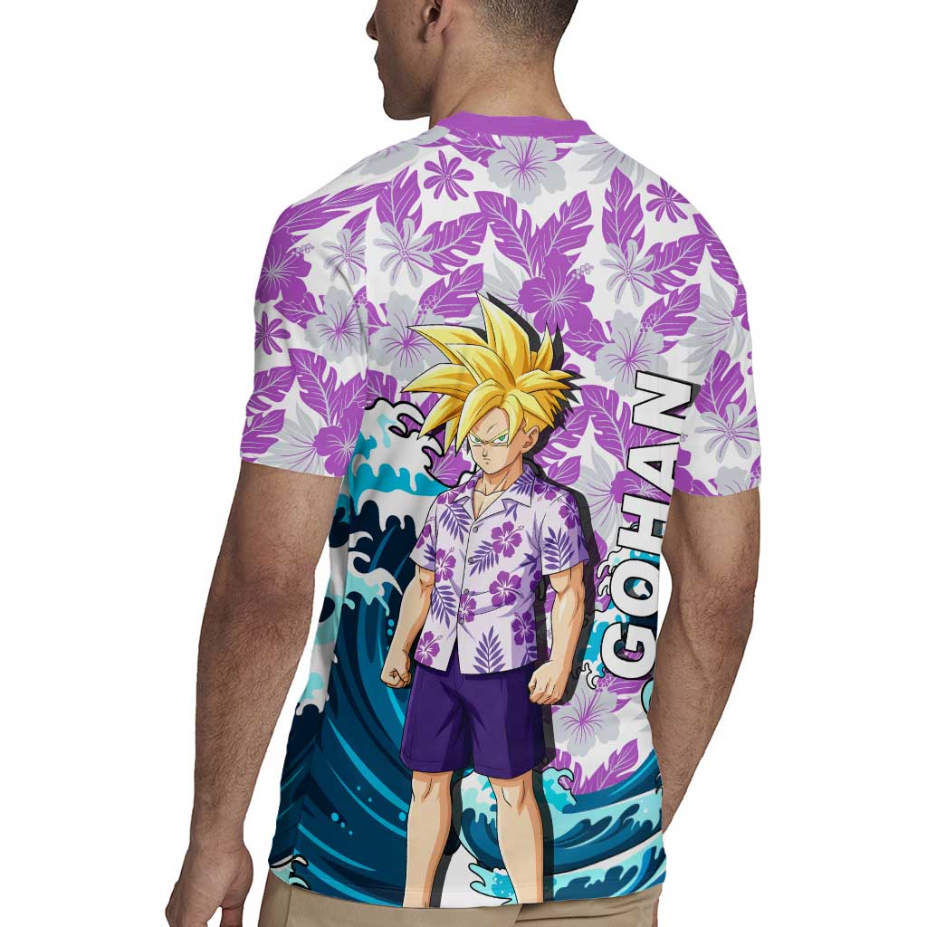 Gohan Dragon Ball Summer Theme Rugby Jersey with Tropical Floral Shirt Shenron and Ocean Wave Background - The Mazicc