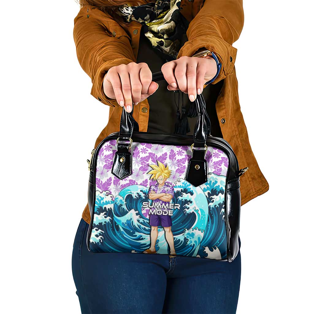 Gohan Dragon Ball Summer Theme Shoulder Handbag with Tropical Floral Shirt Shenron and Ocean Wave Background - The Mazicc