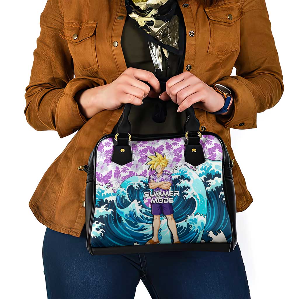 Gohan Dragon Ball Summer Theme Shoulder Handbag with Tropical Floral Shirt Shenron and Ocean Wave Background - The Mazicc
