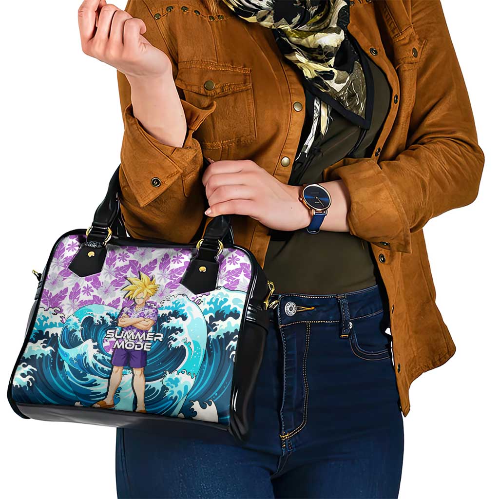 Gohan Dragon Ball Summer Theme Shoulder Handbag with Tropical Floral Shirt Shenron and Ocean Wave Background - The Mazicc