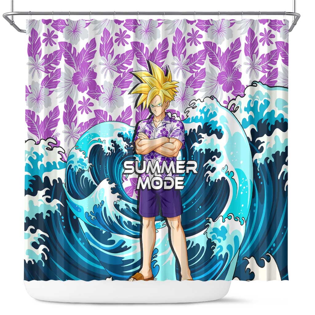 Gohan Dragon Ball Summer Theme Shower Curtain with Tropical Floral Shirt Shenron and Ocean Wave Background - The Mazicc