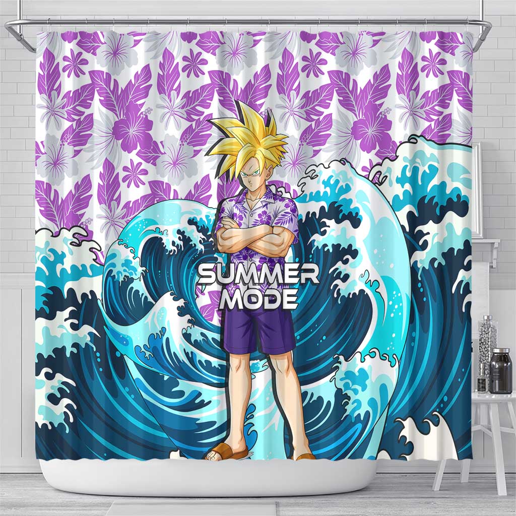 Gohan Dragon Ball Summer Theme Shower Curtain with Tropical Floral Shirt Shenron and Ocean Wave Background - The Mazicc