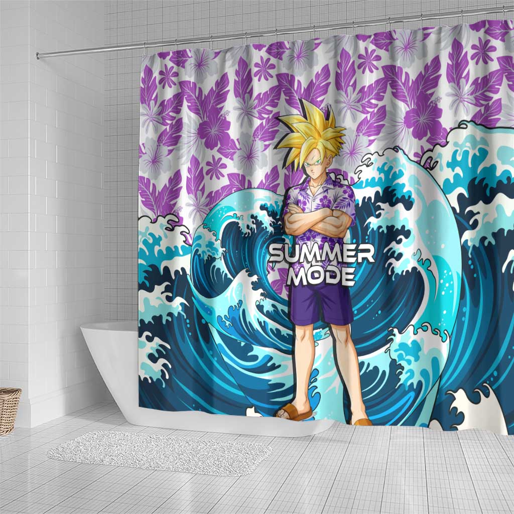 Gohan Dragon Ball Summer Theme Shower Curtain with Tropical Floral Shirt Shenron and Ocean Wave Background - The Mazicc