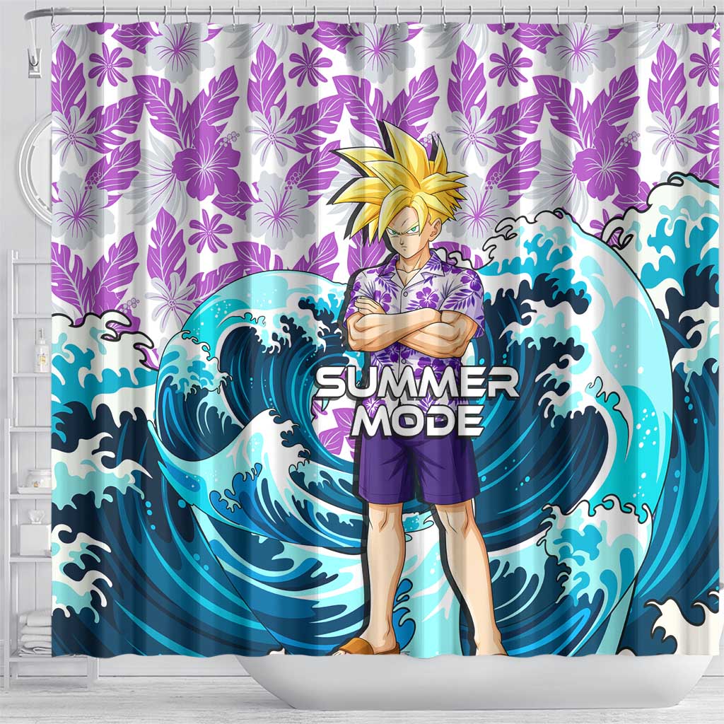 Gohan Dragon Ball Summer Theme Shower Curtain with Tropical Floral Shirt Shenron and Ocean Wave Background - The Mazicc