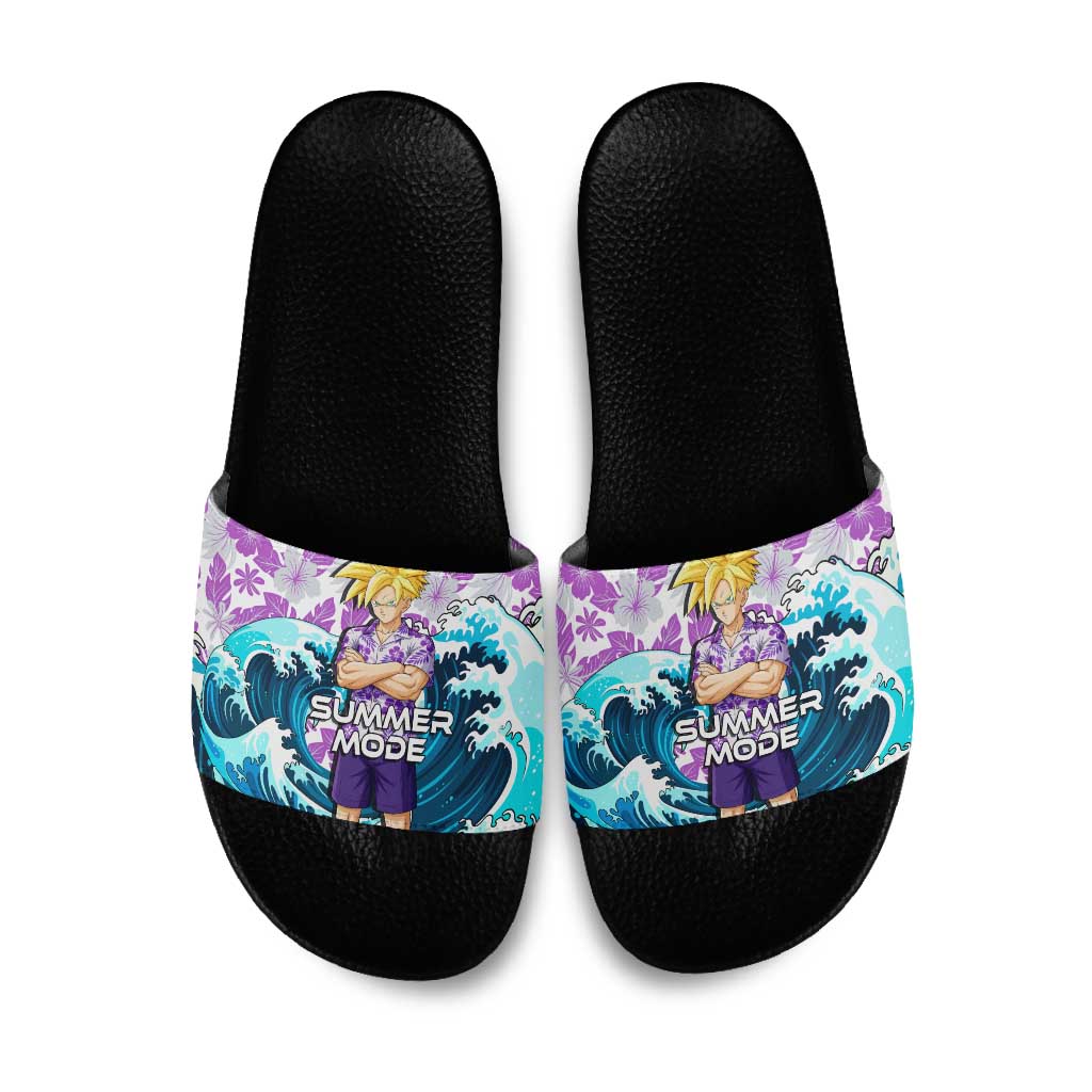 Gohan Dragon Ball Summer Theme Slide Sandals with Tropical Floral Shirt Shenron and Ocean Wave Background - The Mazicc
