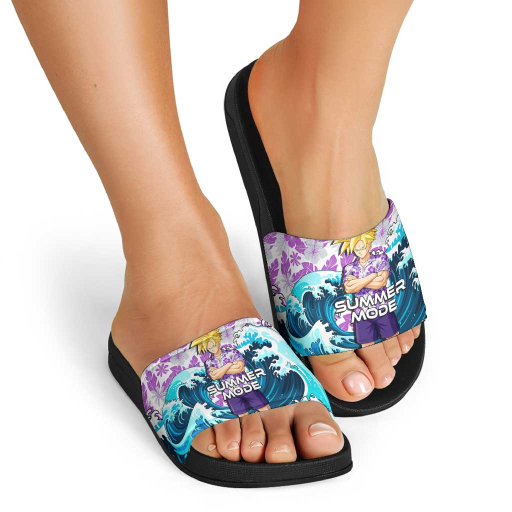 Gohan Dragon Ball Summer Theme Slide Sandals with Tropical Floral Shirt Shenron and Ocean Wave Background - The Mazicc
