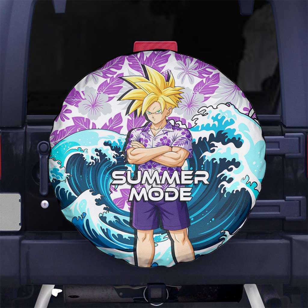 Gohan Dragon Ball Summer Theme Spare Tire Cover with Tropical Floral Shirt Shenron and Ocean Wave Background - The Mazicc