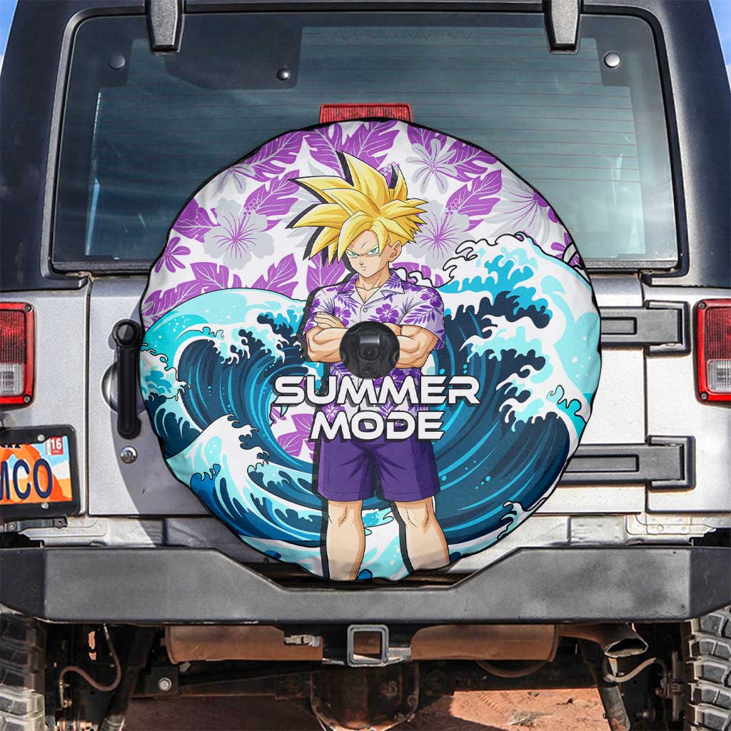Gohan Dragon Ball Summer Theme Spare Tire Cover with Tropical Floral Shirt Shenron and Ocean Wave Background - The Mazicc