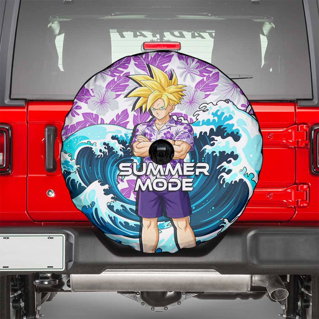 Gohan Dragon Ball Summer Theme Spare Tire Cover with Tropical Floral Shirt Shenron and Ocean Wave Background - The Mazicc