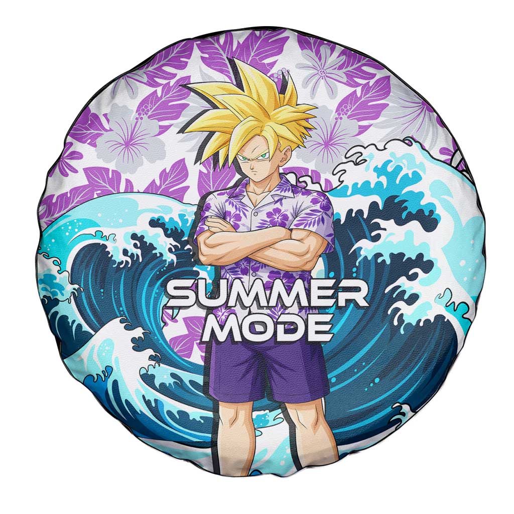 Gohan Dragon Ball Summer Theme Spare Tire Cover with Tropical Floral Shirt Shenron and Ocean Wave Background - The Mazicc