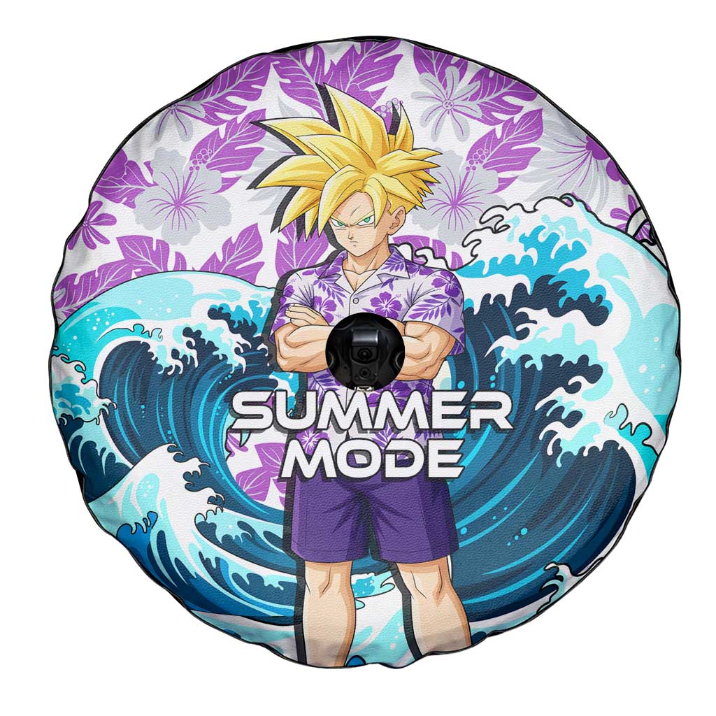 Gohan Dragon Ball Summer Theme Spare Tire Cover with Tropical Floral Shirt Shenron and Ocean Wave Background - The Mazicc