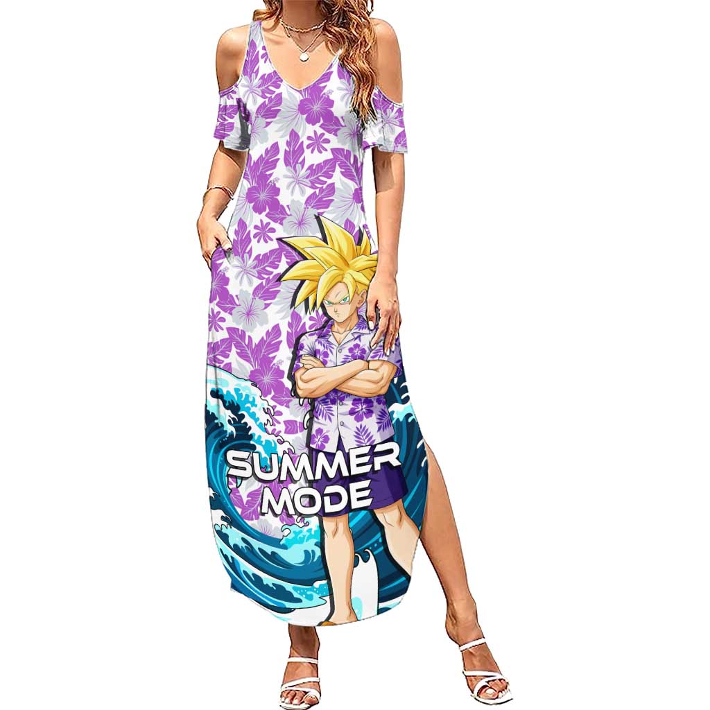 Gohan Dragon Ball Summer Theme Summer Maxi Dress with Tropical Floral Shirt Shenron and Ocean Wave Background - The Mazicc