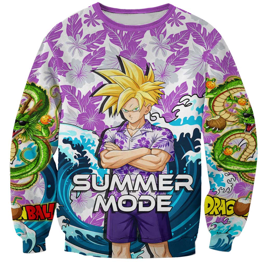 Gohan Dragon Ball Summer Theme Sweatshirt with Tropical Floral Shirt Shenron and Ocean Wave Background - The Mazicc