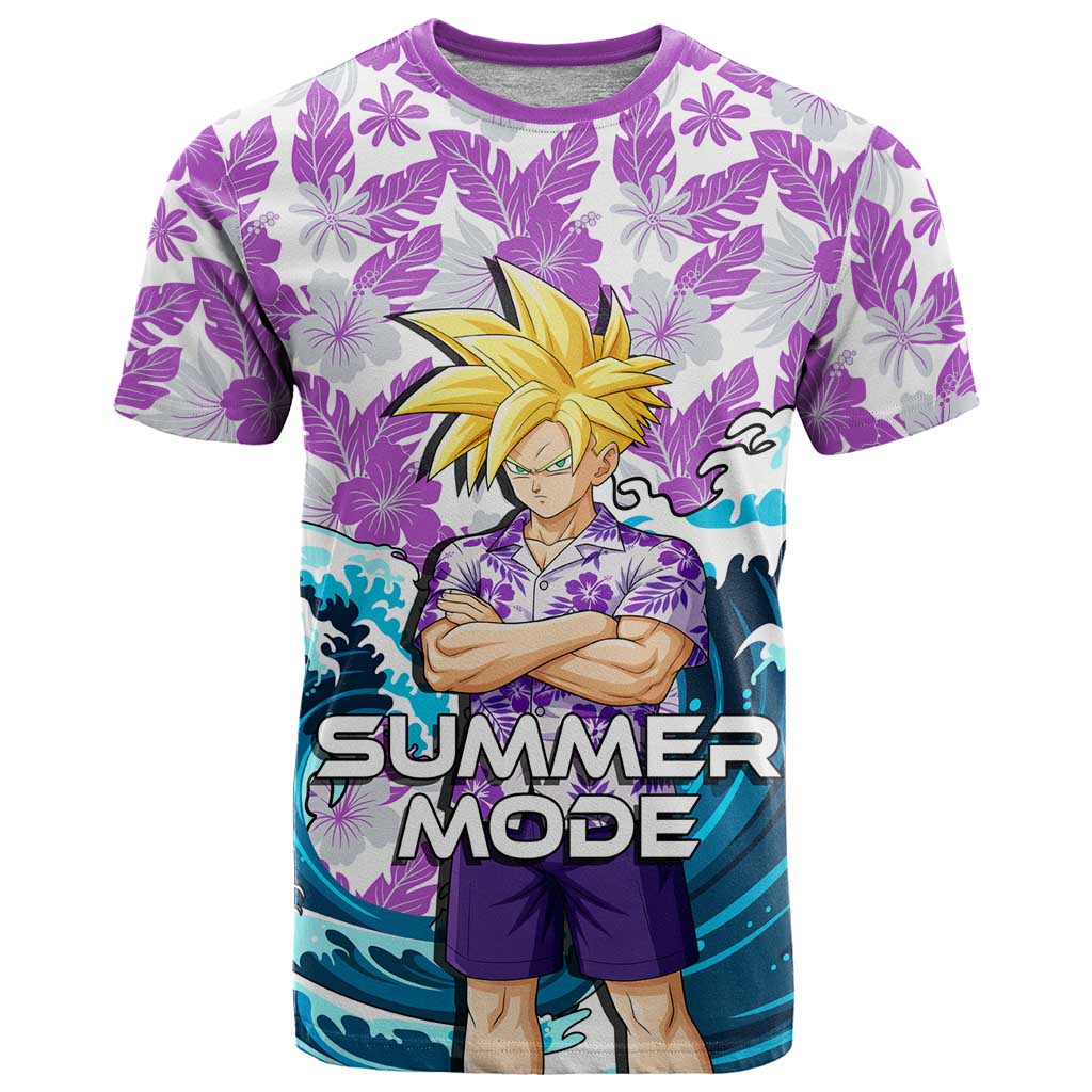 Gohan Dragon Ball Summer Theme T Shirt with Tropical Floral Shirt Shenron and Ocean Wave Background - The Mazicc