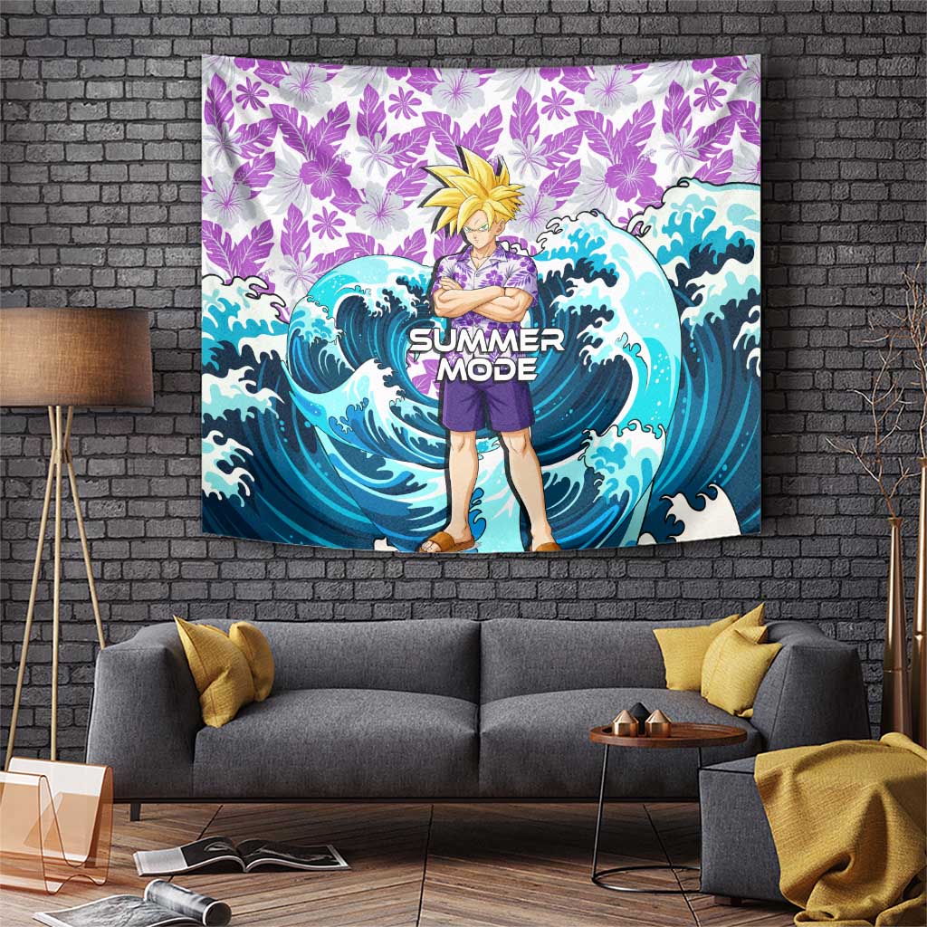 Gohan Dragon Ball Summer Theme Tapestry with Tropical Floral Shirt Shenron and Ocean Wave Background - The Mazicc