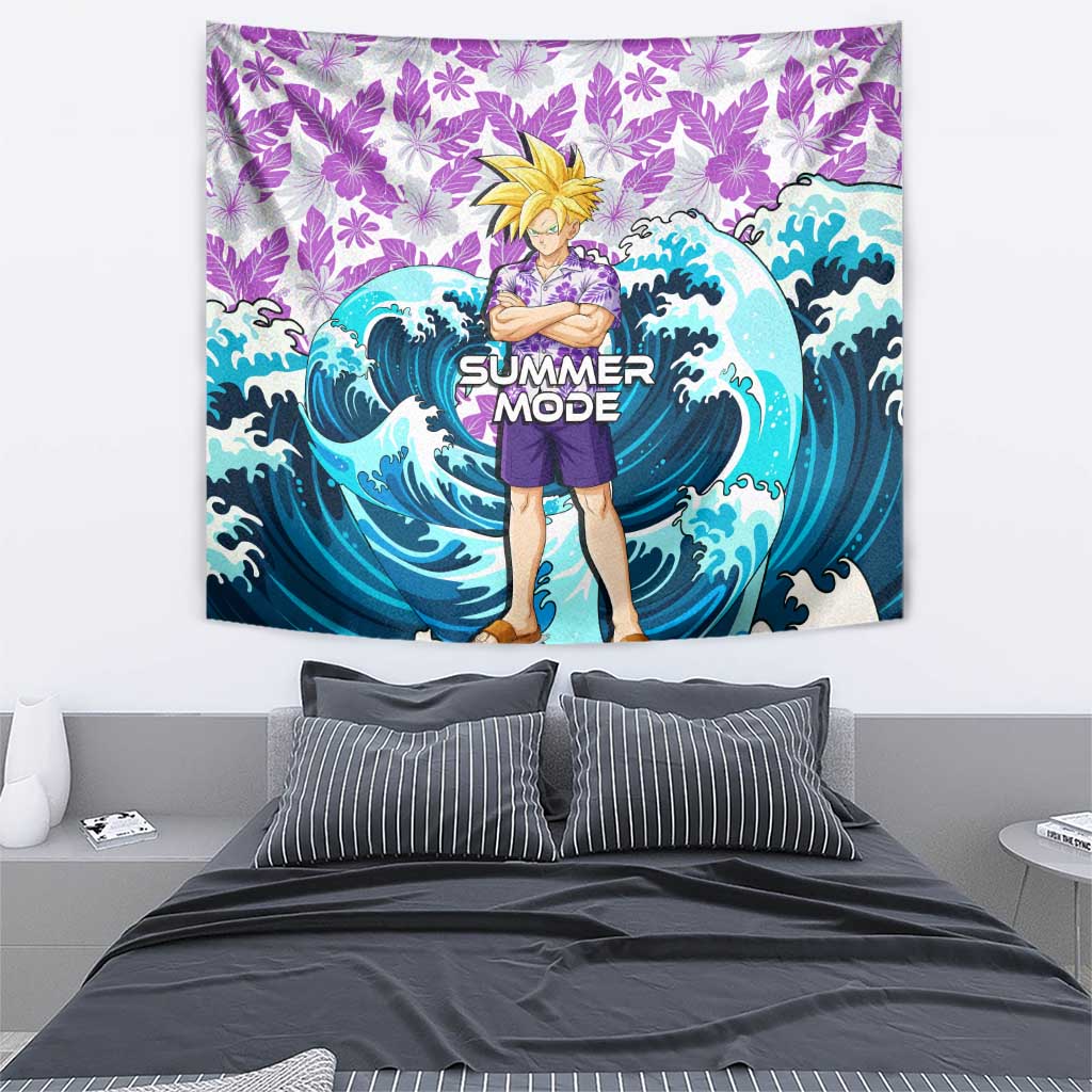 Gohan Dragon Ball Summer Theme Tapestry with Tropical Floral Shirt Shenron and Ocean Wave Background - The Mazicc