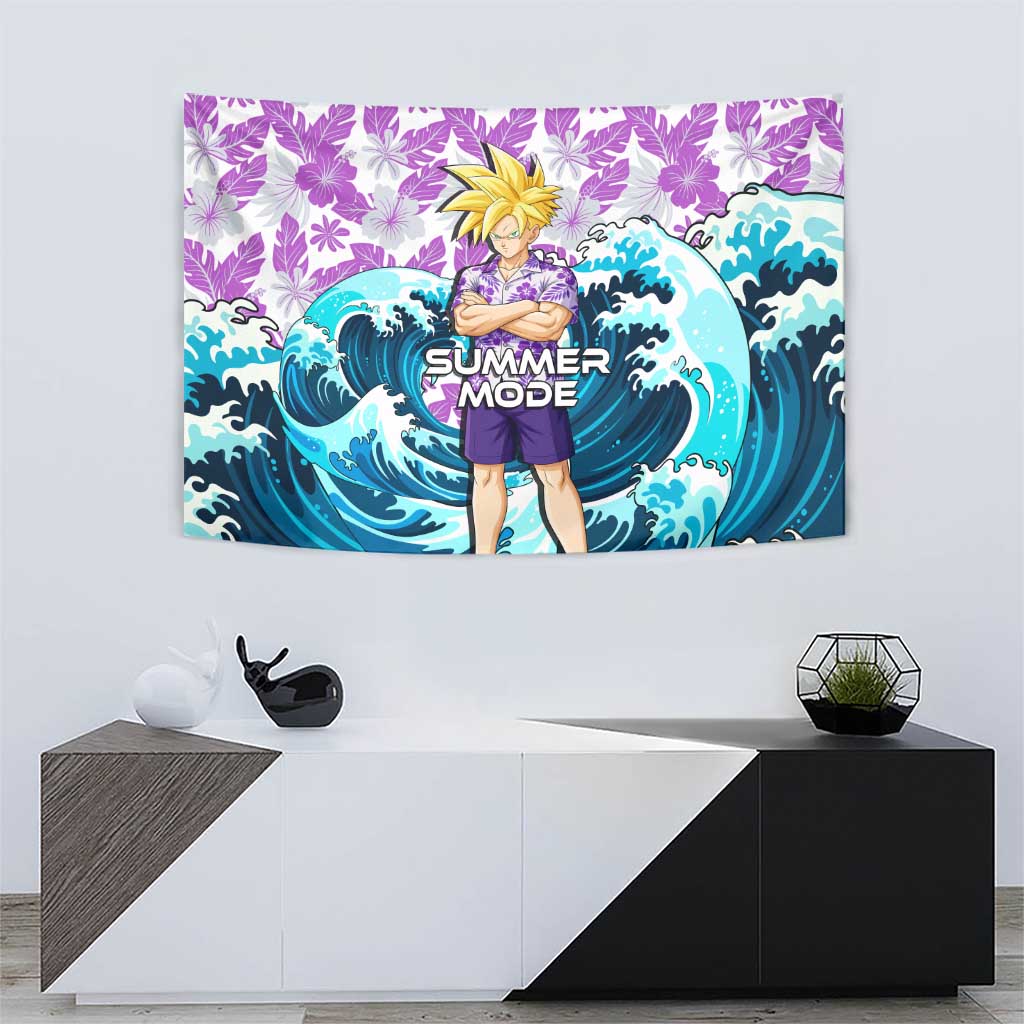 Gohan Dragon Ball Summer Theme Tapestry with Tropical Floral Shirt Shenron and Ocean Wave Background - The Mazicc