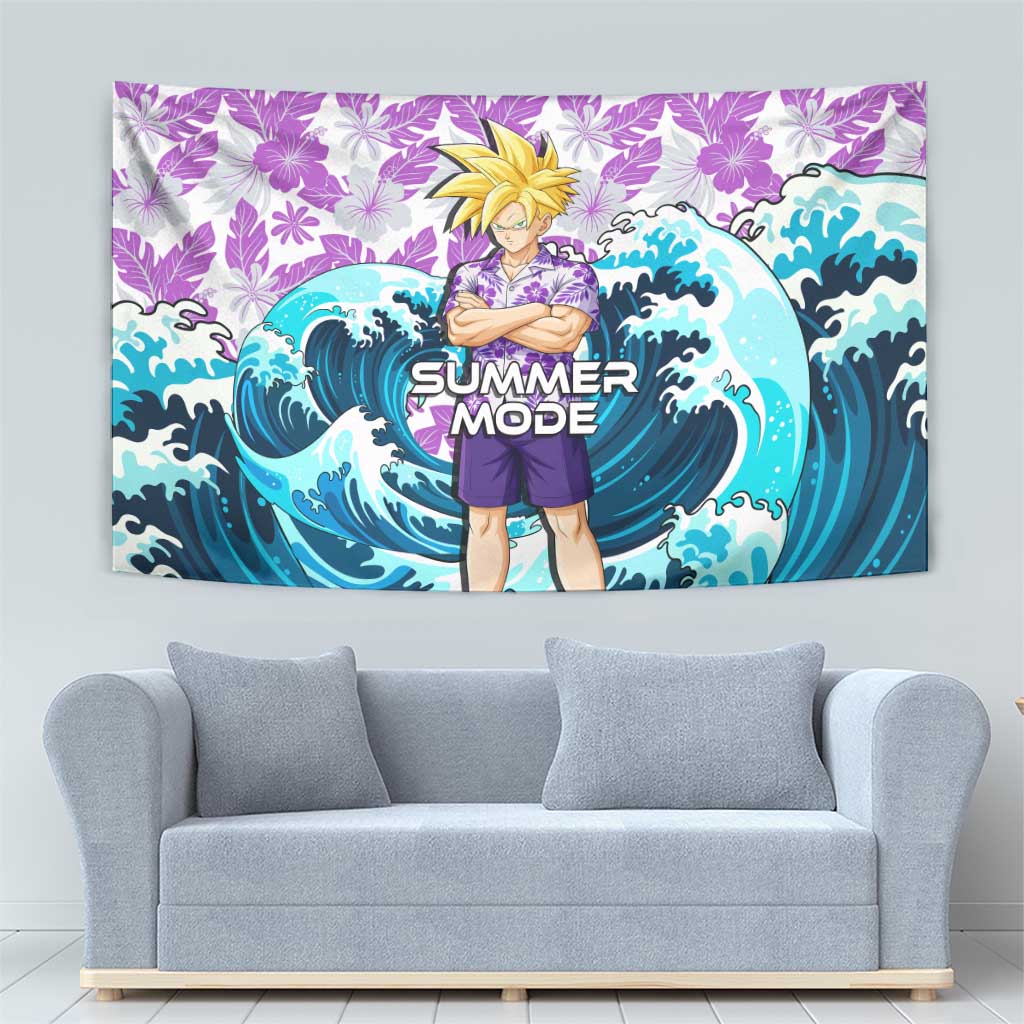 Gohan Dragon Ball Summer Theme Tapestry with Tropical Floral Shirt Shenron and Ocean Wave Background - The Mazicc